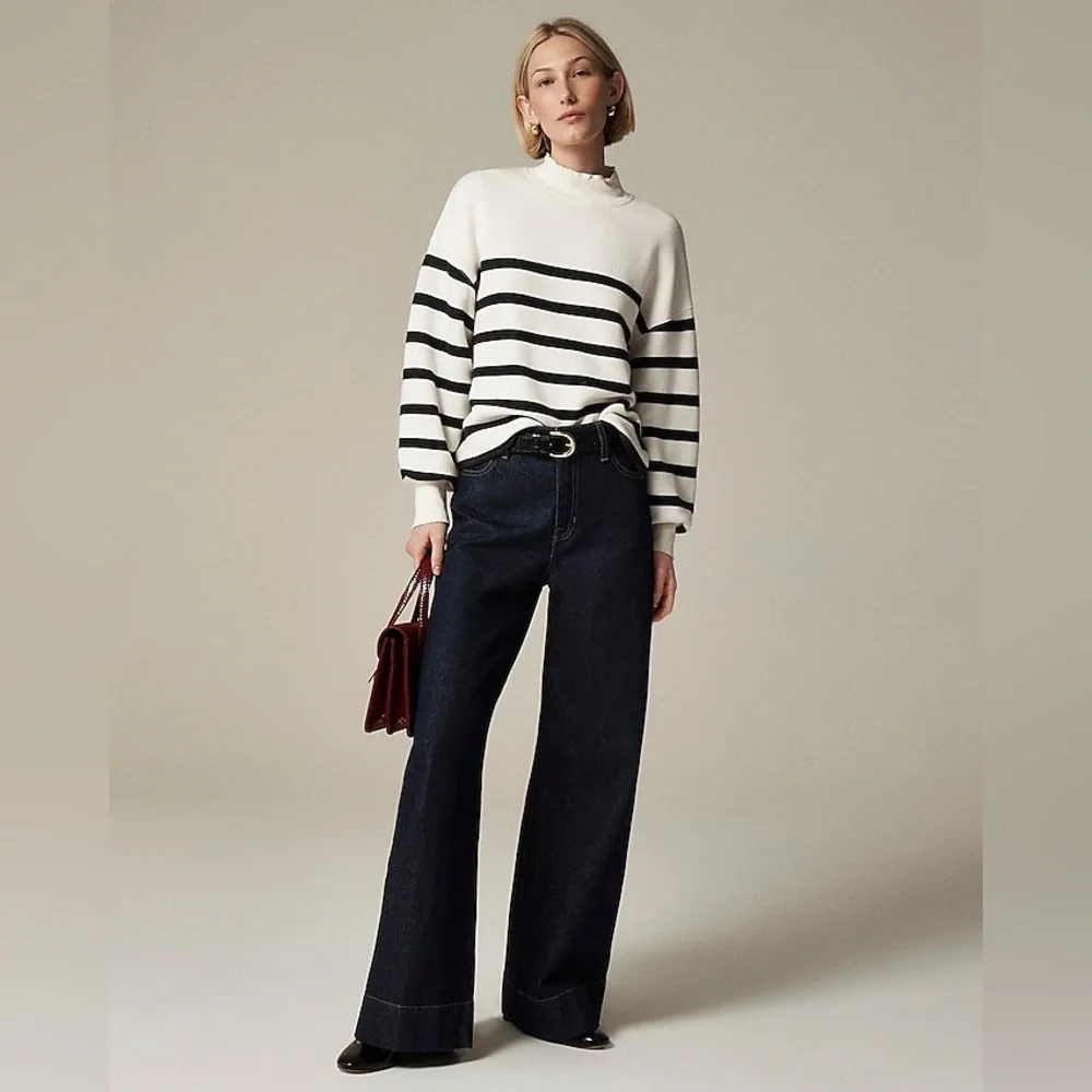 J.Crew Heritage terry mockneck sweatshirt in stripe size L NWT
